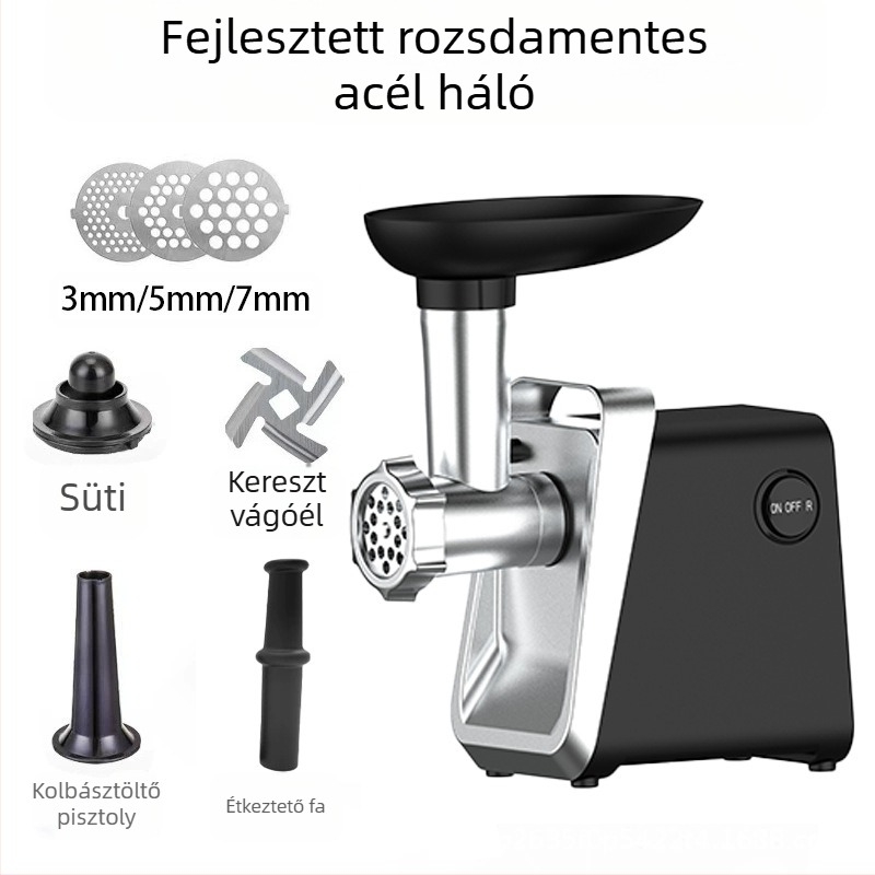 Háztartási elektromos húsdaráló kolbász-készítő és zöldségdaráló, multifunkcionális, Tritan test, 10 000 rpm, kapacitás 1 L alatt, 111–240 V, zaj 46–70 dB