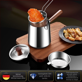 Diófa anyagú és 304 rozsdamentes acélból készült szigetelt fritőz, külső használatra, kosár a sütéshez és 304-es acélból készült fedél, összetett aljzatú, sütésre és szűrésre, modern minimalista stílus