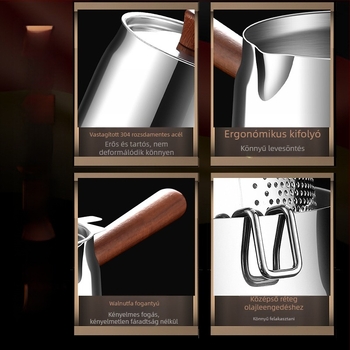 Diófa anyagú és 304 rozsdamentes acélból készült szigetelt fritőz, külső használatra, kosár a sütéshez és 304-es acélból készült fedél, összetett aljzatú, sütésre és szűrésre, modern minimalista stílus