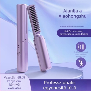 Vezeték nélküli hajvasaló és göndörítő, negatív ionokkal, kettős használatú, hordozható, turmalin-keramikus fűtés, 10 fokozatú hőmérsékletszabályozás, 45 W, 110–220 V