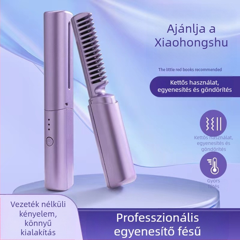 Vezeték nélküli hajvasaló és göndörítő, negatív ionokkal, kettős használatú, hordozható, turmalin-keramikus fűtés, 10 fokozatú hőmérsékletszabályozás, 45 W, 110–220 V