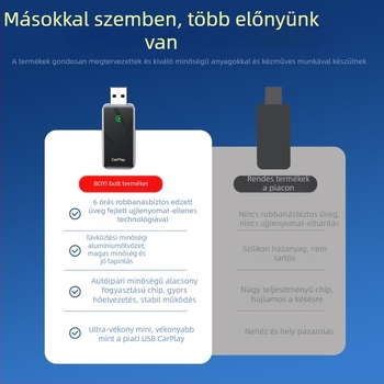 CarPlay vezeték nélküli adapter — USB CarPlay átalakító kábel CarPlay-ből vezeték nélküli CarPlay-hez, modell BY967B, 5V, 0.5W, 6H edzett üveg + repülőgép minőségű alumínium ötvözet