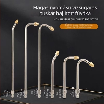 Magasnyomású autómosó vízpisztoly kiegészítő hosszabbító rúd hajlított könyökkel — 1/4 gyorscsatlakozás, rozsdamentes acél és réz, 11 mm fúvóka, alkalmas magasnyomásos tömlőhöz, 150 g