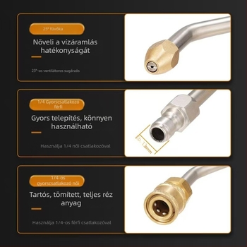 Magasnyomású autómosó vízpisztoly kiegészítő hosszabbító rúd hajlított könyökkel — 1/4 gyorscsatlakozás, rozsdamentes acél és réz, 11 mm fúvóka, alkalmas magasnyomásos tömlőhöz, 150 g
