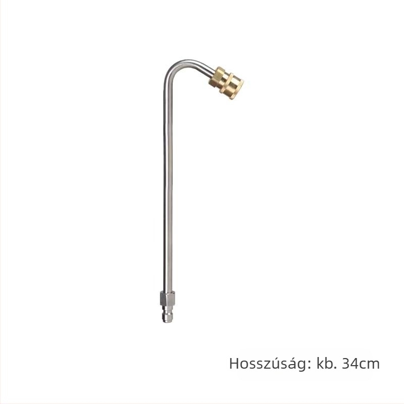 Magasnyomású autómosó vízpisztoly kiegészítő hosszabbító rúd hajlított könyökkel — 1/4 gyorscsatlakozás, rozsdamentes acél és réz, 11 mm fúvóka, alkalmas magasnyomásos tömlőhöz, 150 g