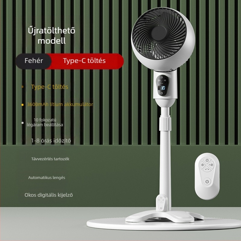 USB állóventilátor távirányítóval, oszcilláló, brushless motor, időzítő 2–8 óra, nagy légáramlás