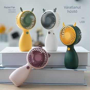 More Pleasure USB újratölthető kézi/asztali ventilátor négy lapáttal, beépített 1000–1200 mAh akkumulátor, zaj 50–60 dB, karikatúra stílus