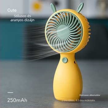 More Pleasure USB újratölthető kézi/asztali ventilátor négy lapáttal, beépített 1000–1200 mAh akkumulátor, zaj 50–60 dB, karikatúra stílus