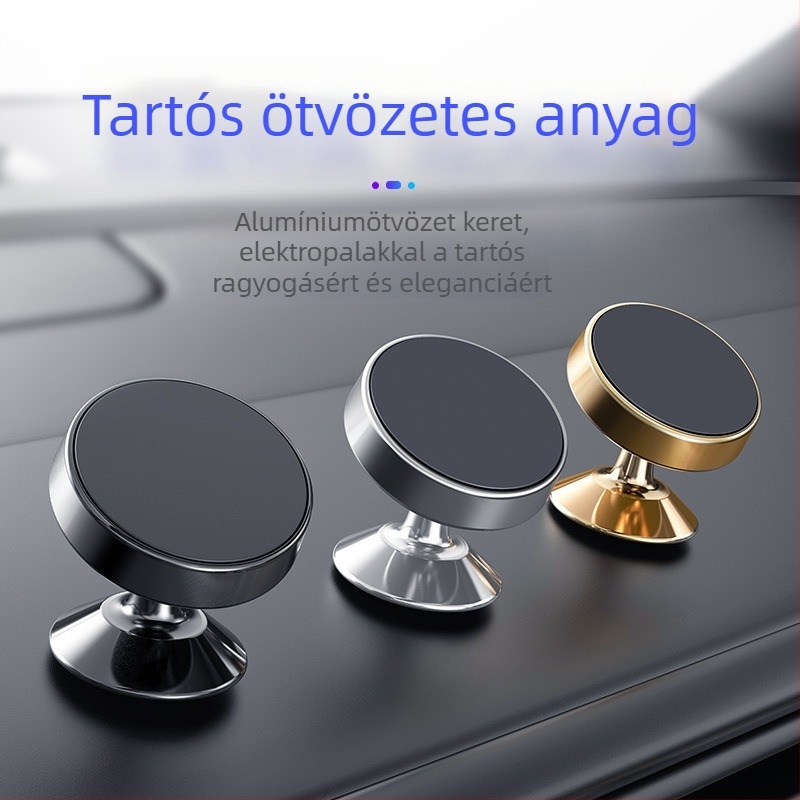 Autótelefon-navigációs tartó - 360°-os forgású mágneses tartó, alumínium műszerfal tartó, univerzális autótartó