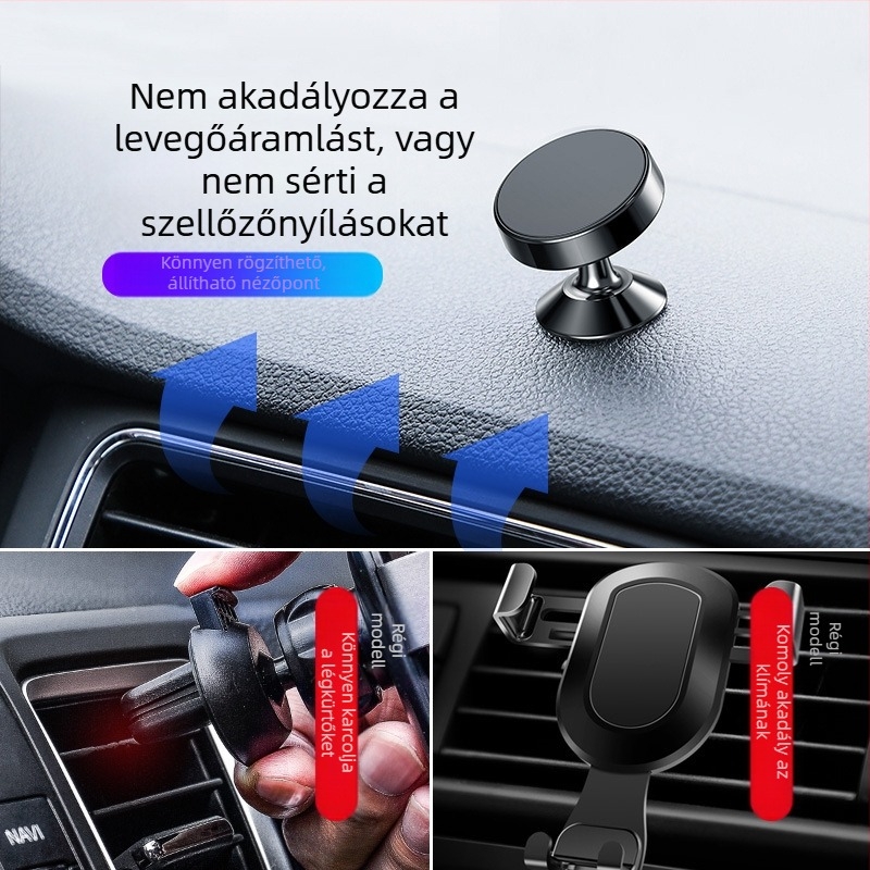 Autótelefon-navigációs tartó - 360°-os forgású mágneses tartó, alumínium műszerfal tartó, univerzális autótartó