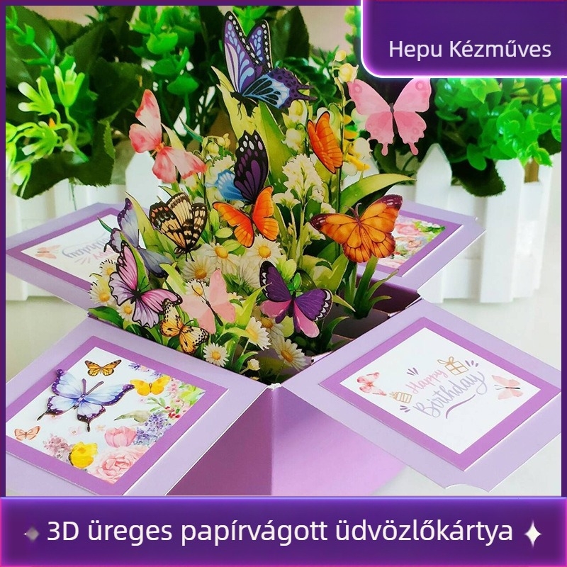 Pastorális stílusú üdvözlőlap, speciális papírból, nyomtatási technika