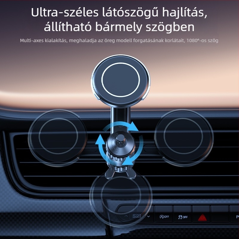 Autótelefon-tartó MagSafe mágneses vonzással, rögzítés a légkivezetőnél, állítható hosszabbító kar és spirális kampó