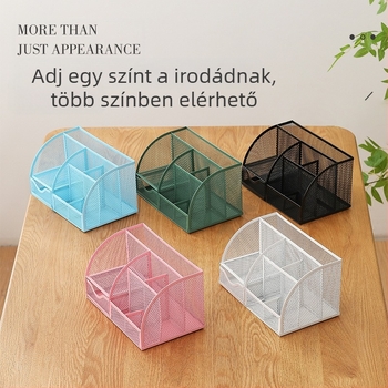 Hétrekeszes fém tolltartó drótos hálóval az asztalhoz, testreszabás elérhető