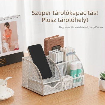 Hétrekeszes fém tolltartó drótos hálóval az asztalhoz, testreszabás elérhető