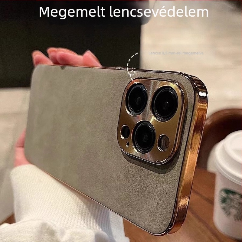 Báránybőr hatású iPhone tok elektroplattált fém objektív védelemmel