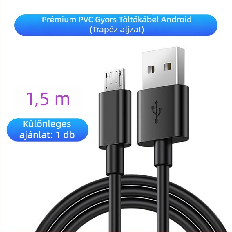 Szövött adat- és töltőkábel 1–3-as elosztással, 2.4A gyors töltés, 1 m hosszú, Lightning, Micro USB és Type-C csatlakozókkal, 12W max teljesítmény