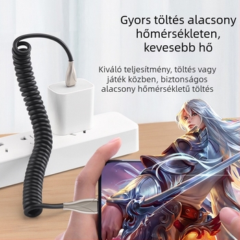 Type-C autóba visszahúzható töltőkábel spirálos kialakítással, autók és motorkerékpárok számára, 100W gyors töltés, 6A, TPE