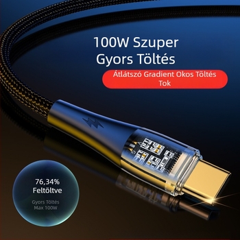 Type-C szövött gyorstöltő kábel, 100W, egyfejű csatlakozó, Huawei/Honor Android telefonokhoz