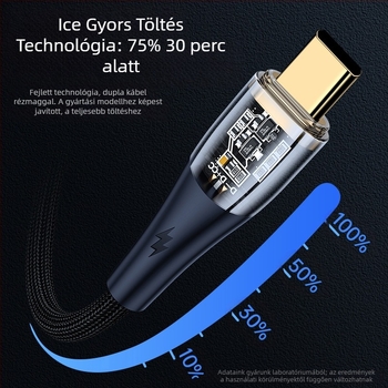 Type-C szövött gyorstöltő kábel, 100W, egyfejű csatlakozó, Huawei/Honor Android telefonokhoz