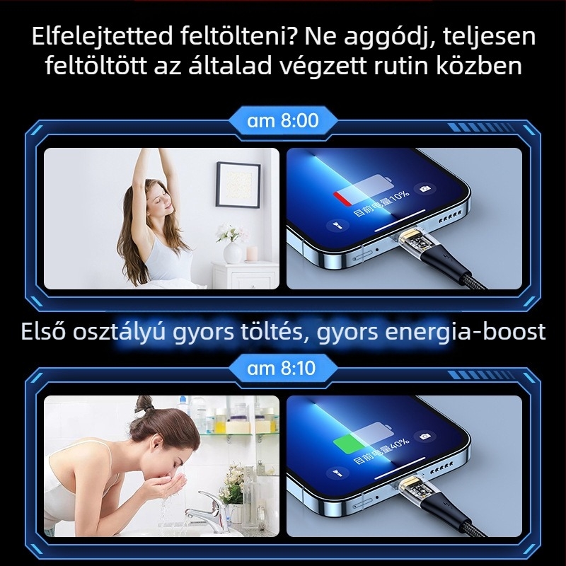 Type-C szövött gyorstöltő kábel, 100W, egyfejű csatlakozó, Huawei/Honor Android telefonokhoz
