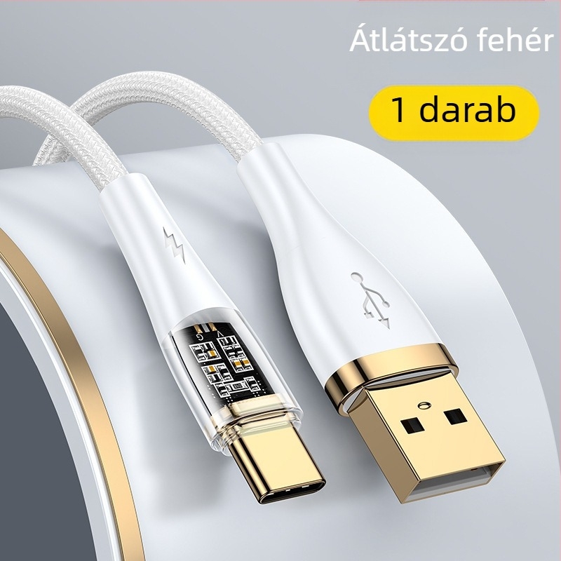 Type-C szövött gyorstöltő kábel, 100W, egyfejű csatlakozó, Huawei/Honor Android telefonokhoz