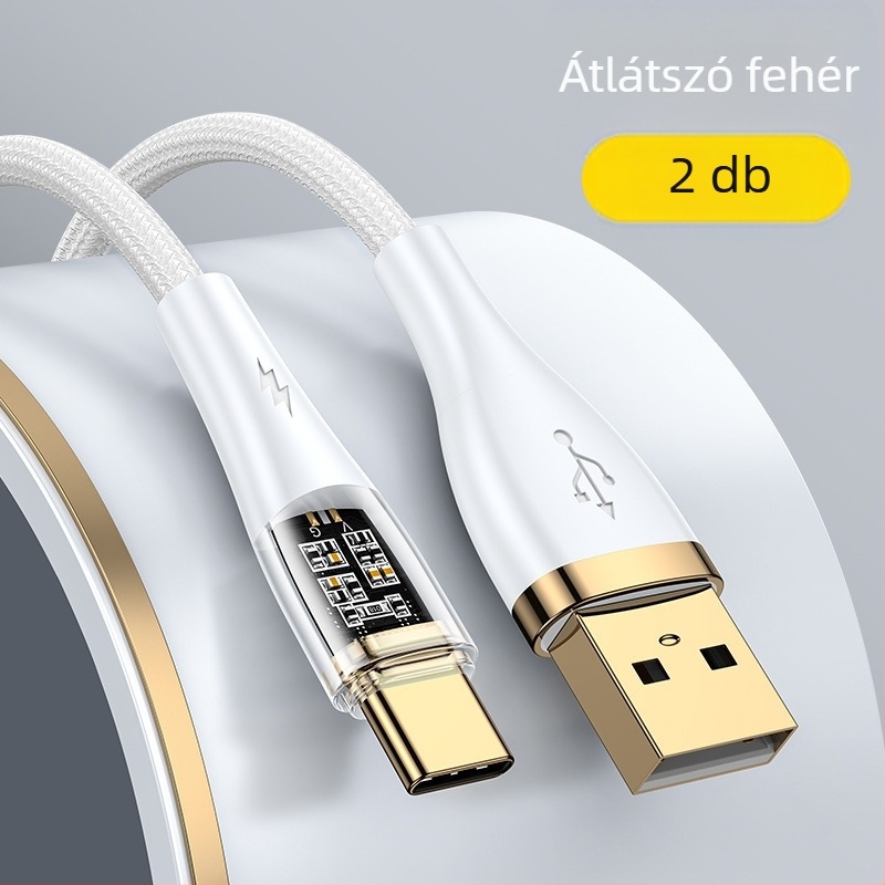 Type-C szövött gyorstöltő kábel, 100W, egyfejű csatlakozó, Huawei/Honor Android telefonokhoz