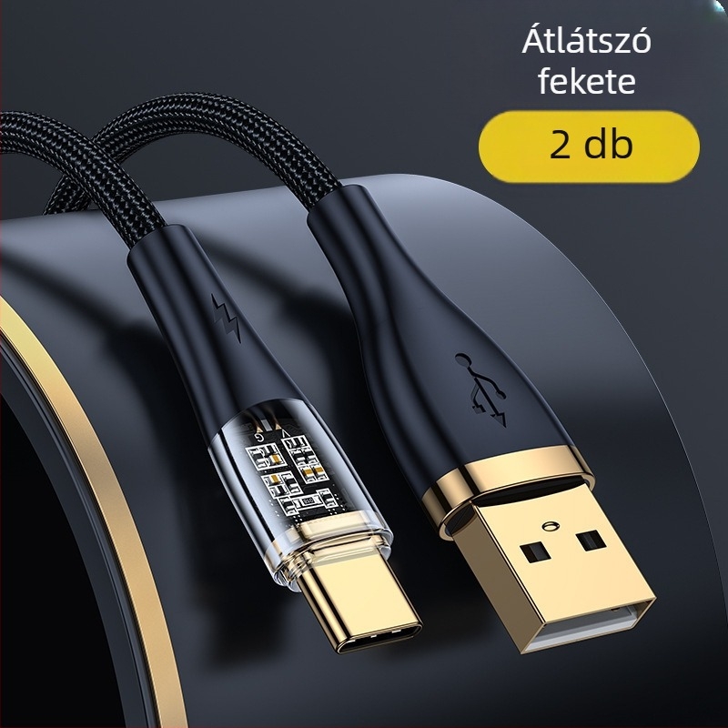 Type-C szövött gyorstöltő kábel, 100W, egyfejű csatlakozó, Huawei/Honor Android telefonokhoz