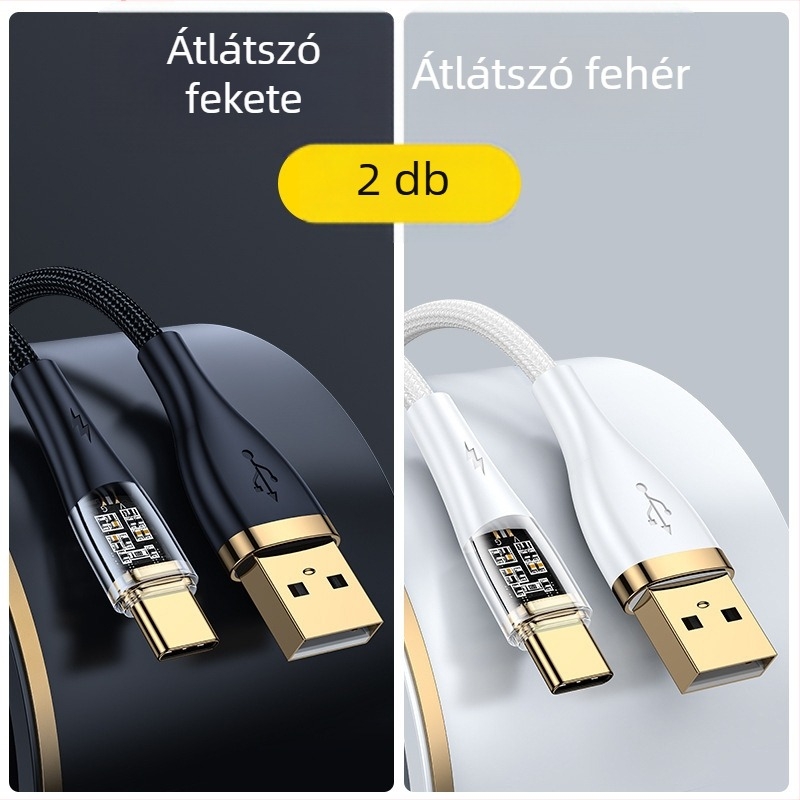 Type-C szövött gyorstöltő kábel, 100W, egyfejű csatlakozó, Huawei/Honor Android telefonokhoz