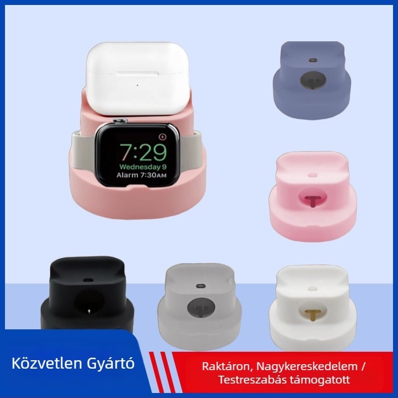 Szilikon asztali töltőállvány, 3 az 1-ben Apple készülékekhez: iPhone, Apple Watch, fülhallgatók