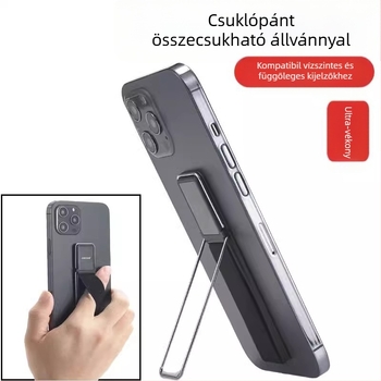 Telefonhoz gyűrűs tartó és kézre rögzítő pánt – leesés elleni, ABS + elasztikus szalag + rozsdamentes acél rugó + kétoldalas ragasztó