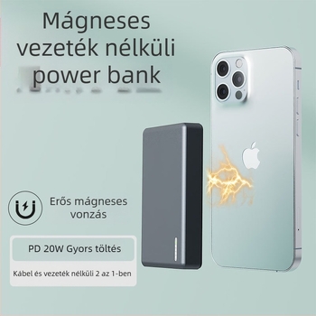Mágneses vezeték nélküli power bank PD3.0, 20W töltés, 10000mAh, alumínium ház, Modell MH805