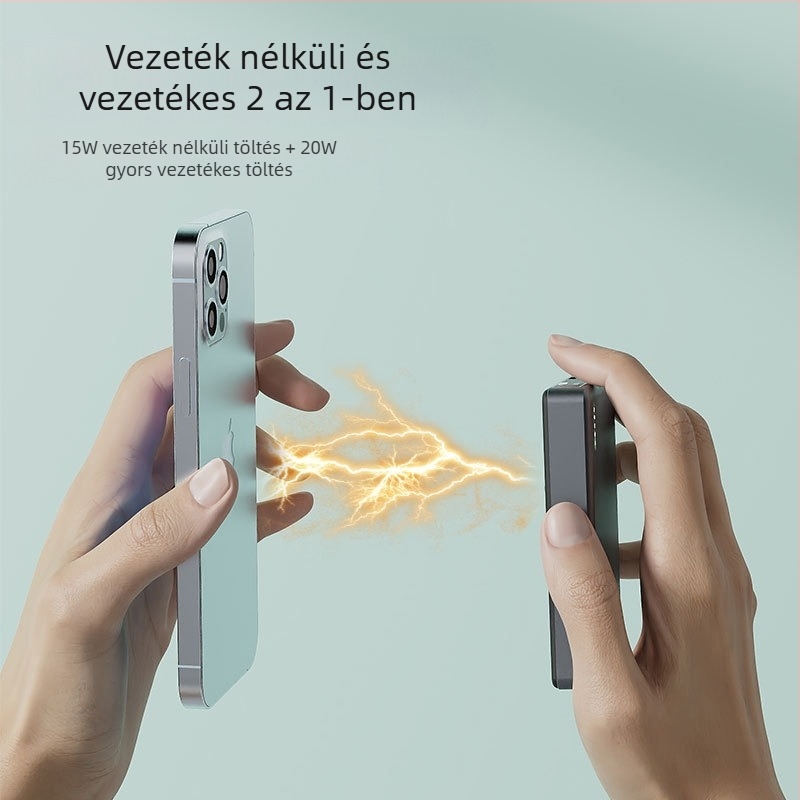 Mágneses vezeték nélküli power bank PD3.0, 20W töltés, 10000mAh, alumínium ház, Modell MH805