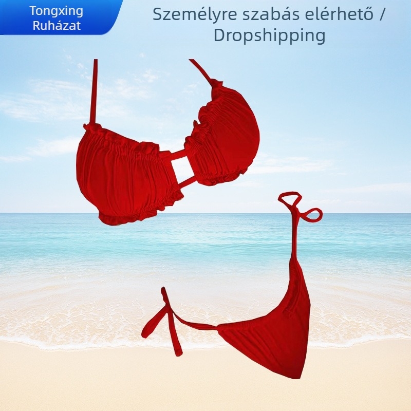 Női hátul nyitott, pántos bikini fürdőruha – anyag 80% nylon, bélés 80% nylon, 110 g/m², ujj nélküli, alsó rész briefs