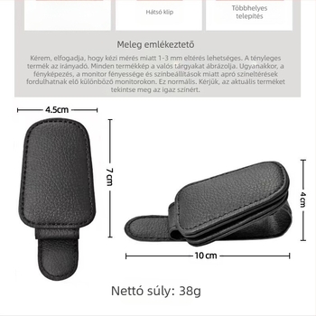 Autóba illeszthető szemüvegclip mágneses rögzítés és összecsukható kialakítás; univerzális illeszkedés; anyag: Egyéb; funkció: Szemüvegclip; testreszabás: Igen; élettartam: 5 év