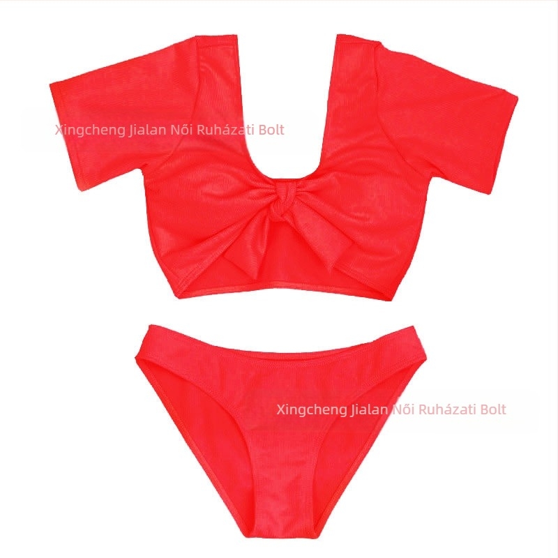 Két részes poliészter bikini úszóruha mellkas párnával, 85% poliészter anyag, 140 g tömeg, rövid ujjú, bélés poliészter