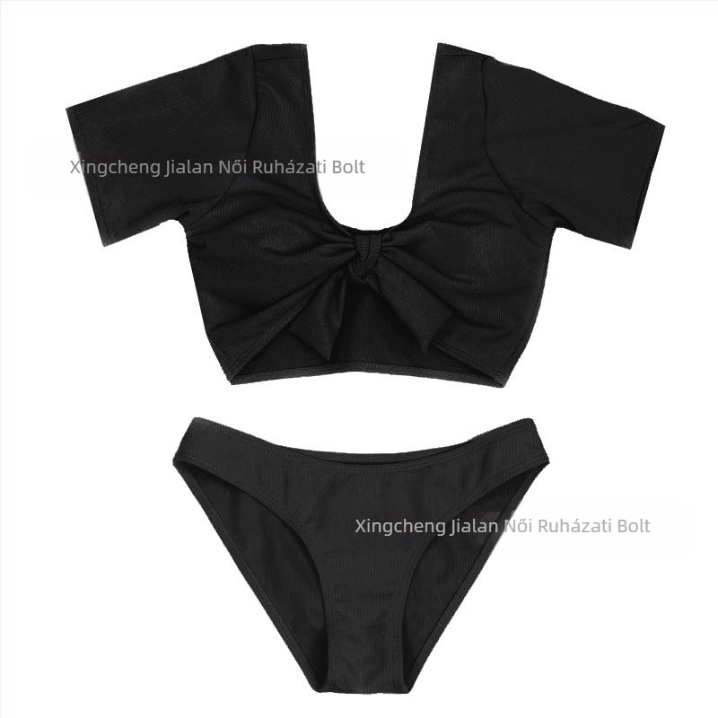 Két részes poliészter bikini úszóruha mellkas párnával, 85% poliészter anyag, 140 g tömeg, rövid ujjú, bélés poliészter