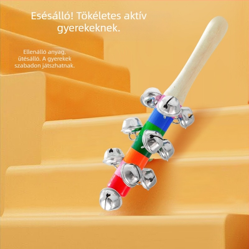 Orff-stílusú fa csörgő gyermekeknek, 13 haranggal