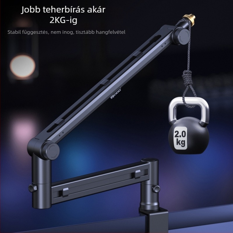 RODD AK-58 asztali mikrofonállvány, állítható kábelkezeléssel, kompatibil telefonhoz és számítógéphez élő közvetítéshez és felvételhez