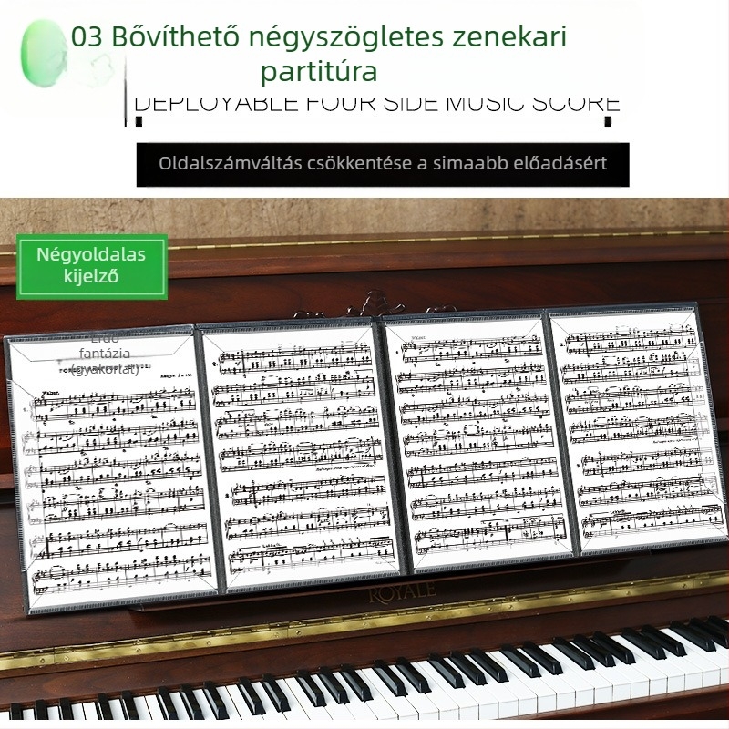 Zongorához való kottaclip, hatsoldalas bővíthető és összecsukható, A4-es háromszoros hajtogatás, PERSEUS