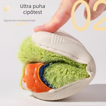 Téli gyerek pamut papucs dinoszaurusz mintával, csúszásmentes TPR talp, vastagított kivitel, könnyen felhúzható, 1–6 éves korosztály számára