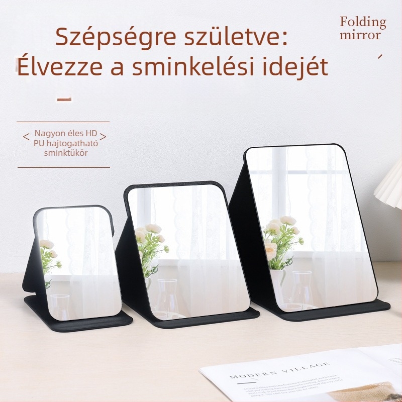 Asztali összecsukható sminktükör műanyag kerettel, hordozható, ideális hálószobába vagy fürdőszobába