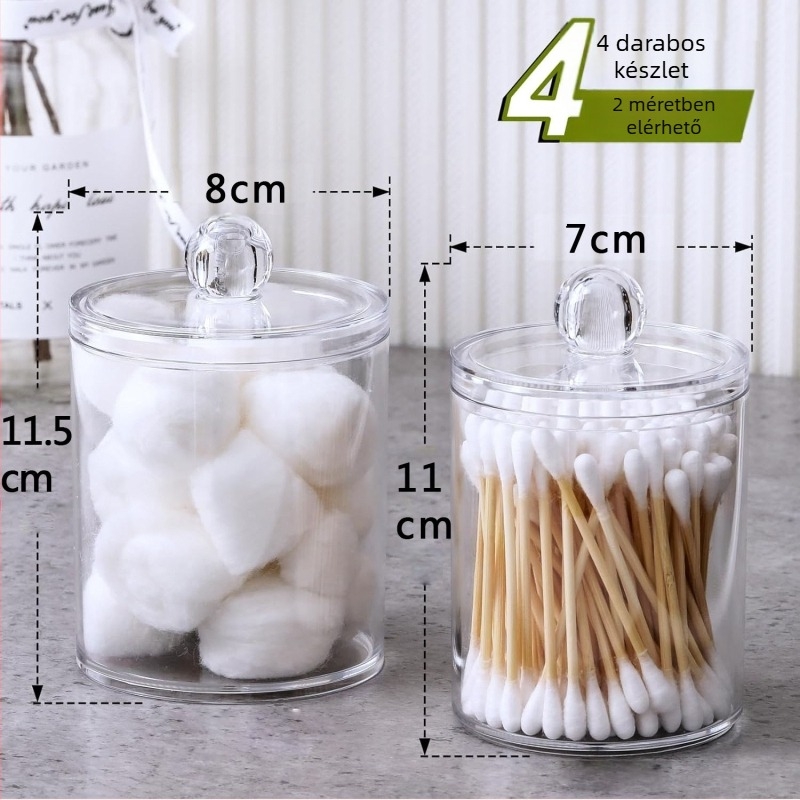 Akril tároló doboz vattapálcikákhoz, modell 801, fedéllel, porálló, 370 ml kapacitás