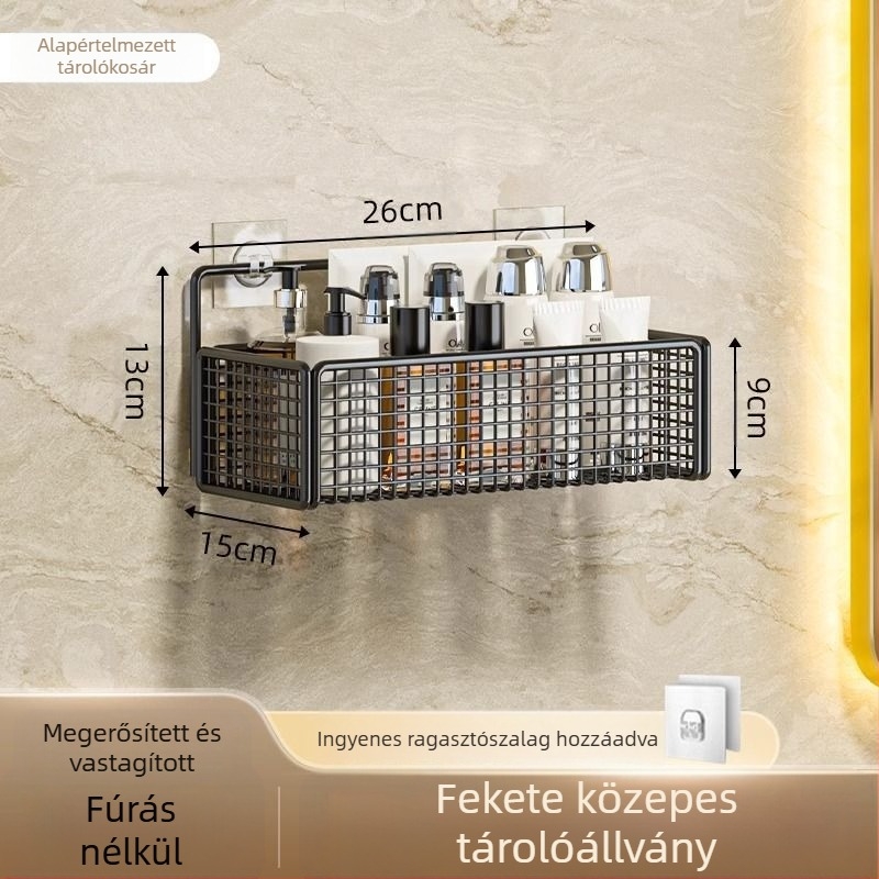 Vasból készült falra szerelhető fürdőszobai tároló, világos luxus stílus, fúrás nélküli szerelés