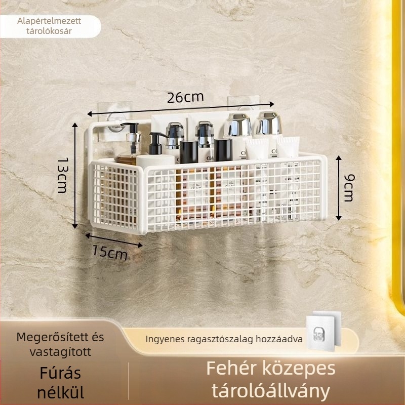 Vasból készült falra szerelhető fürdőszobai tároló, világos luxus stílus, fúrás nélküli szerelés