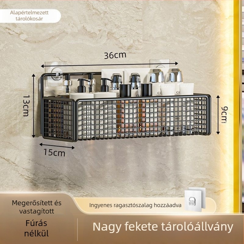 Vasból készült falra szerelhető fürdőszobai tároló, világos luxus stílus, fúrás nélküli szerelés