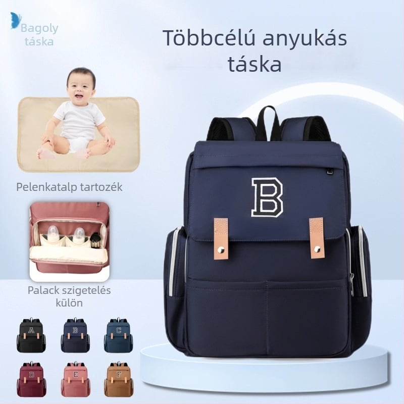 Két részes mamás-baba táska szett pelenkázó párnával, külső Oxford anyag, belső poliészter bélés, légpárnás vállpántok, szigetelés és gerincvédelem