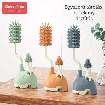 360°-os szilikon cumisüveg-kefe talppal – tisztító eszköz cumisüveghez, mellbimbó- és szívószál tisztítására