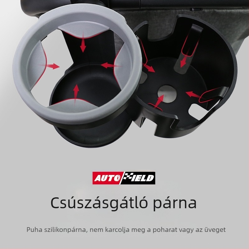 Két pohárral rendelkező babakocsi pohártartó és palacktartó – ABS gumírozott alátéttel és webbing szalagokkal; 48 db/csomag