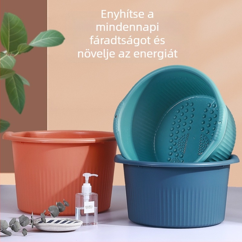 Műanyag kör alakú mély lábfürdő vödör, masszázs és lábfürdő funkcióval, otthoni használatra