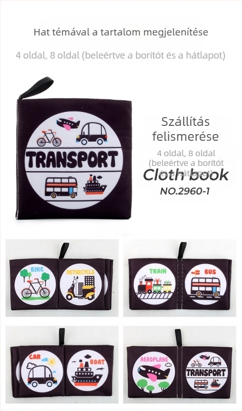 Textil baba könyv a korai neveléshez, nagy kontrasztú a kognitív fejlődés támogatásáért, belső hangkeltő papír